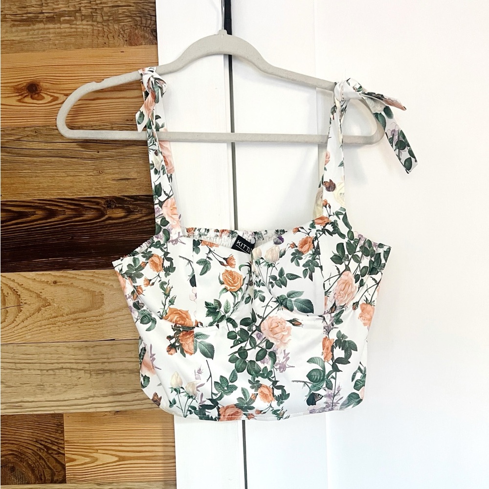 Kittenish Floral Crop Top - White and Orange